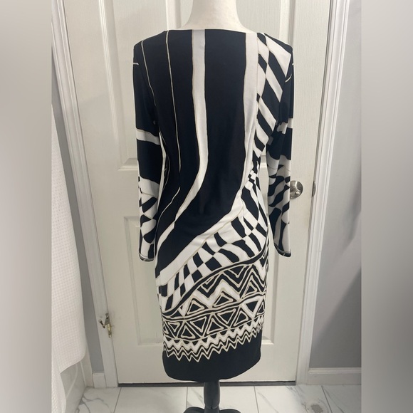 Michael Tyler Black & White Abstract Patterned Long Sleeve Sheath Dress  Size M - Picture 10 of 13